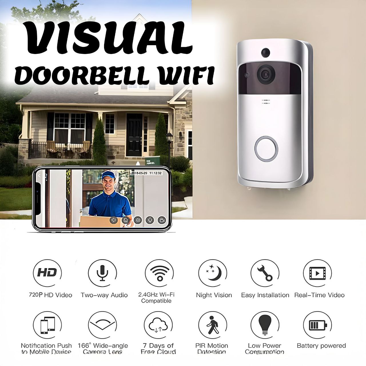 جرس باب ذكي بكاميرا WiFi – Visual Doorbell