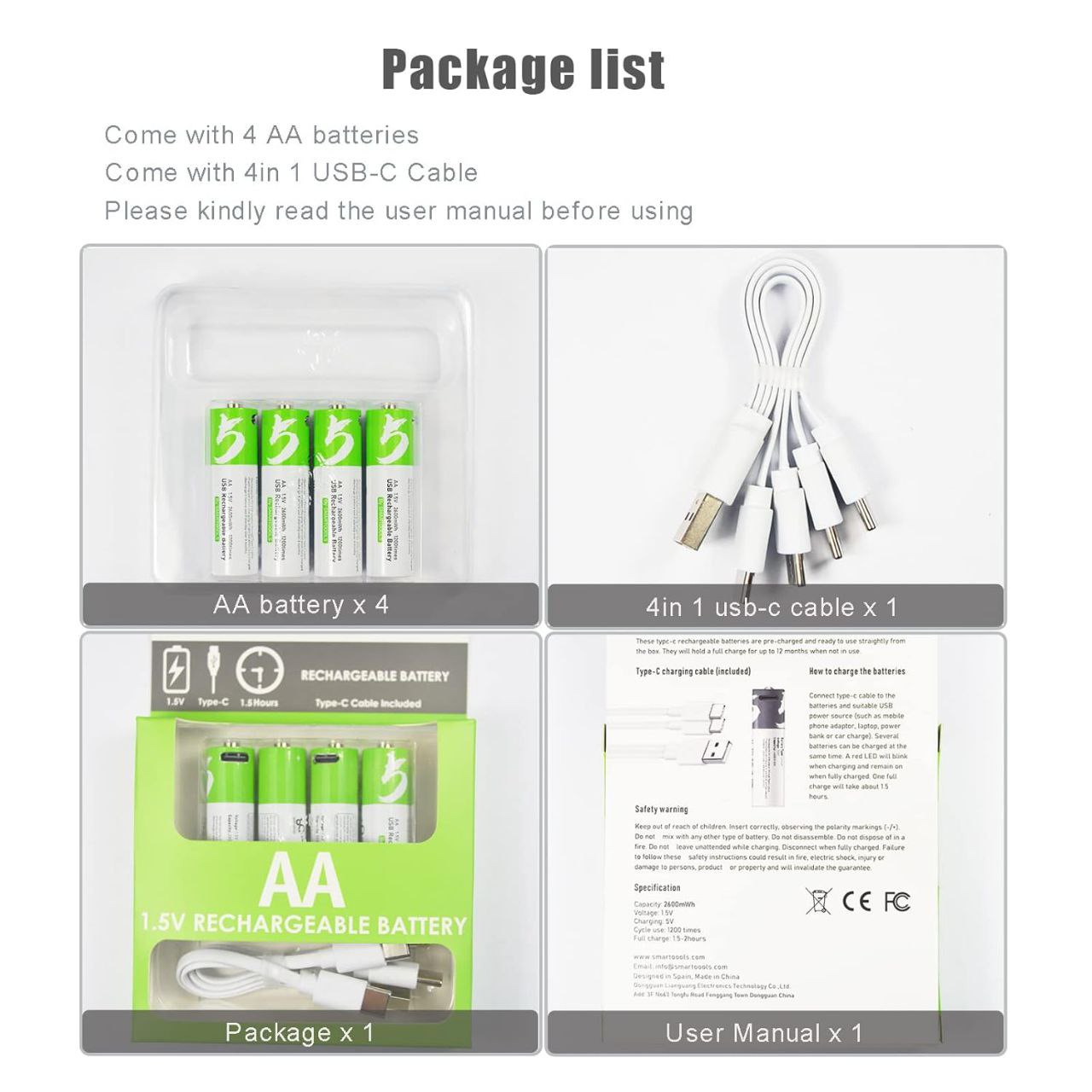 بطاريات USB-C قابلة لإعادة الشحن